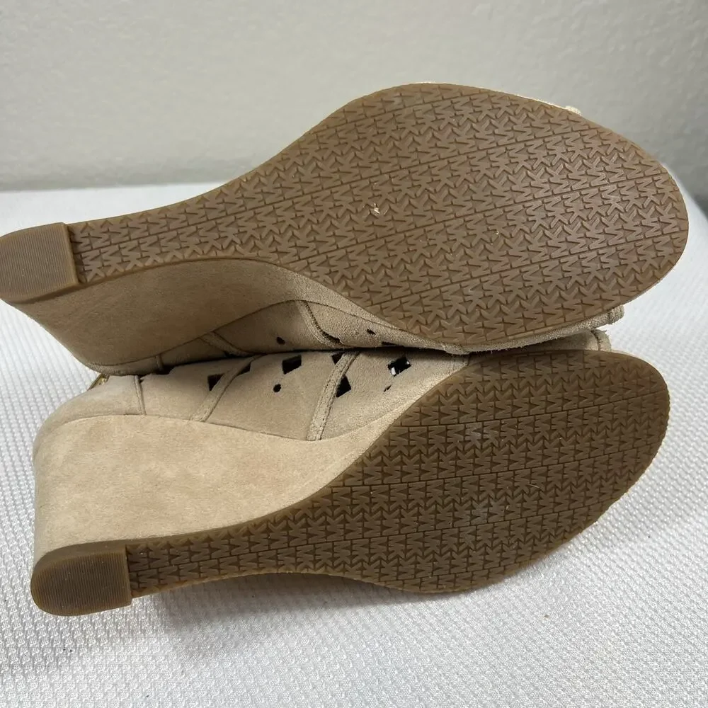 Michael Kors Uma Laser-Cut Suede Wedge Bootie Sandals Peep‎ Toe Sz 8M / 38